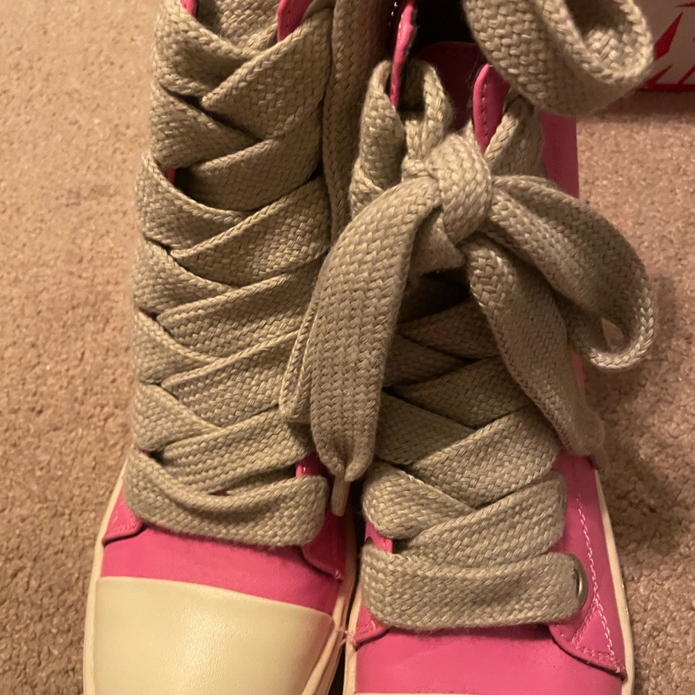 Pink and Cream High-Top Sneakers